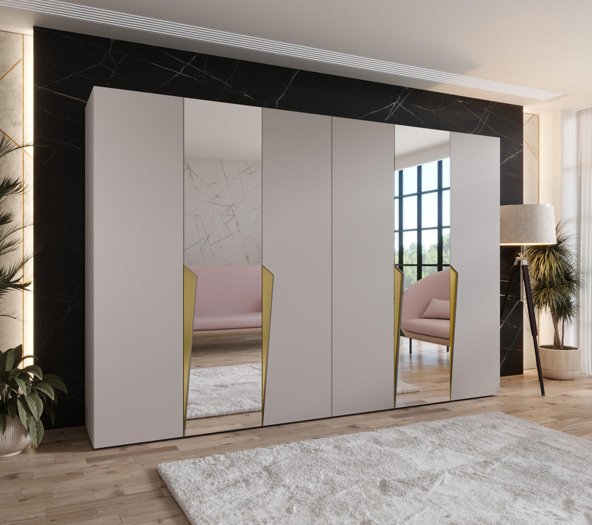 DREHTÜRENSCHRANK 202/300/52 6-türig - Beige/Goldfarben, Holz/Metall (300/202/52cm) - Abiks Möbel