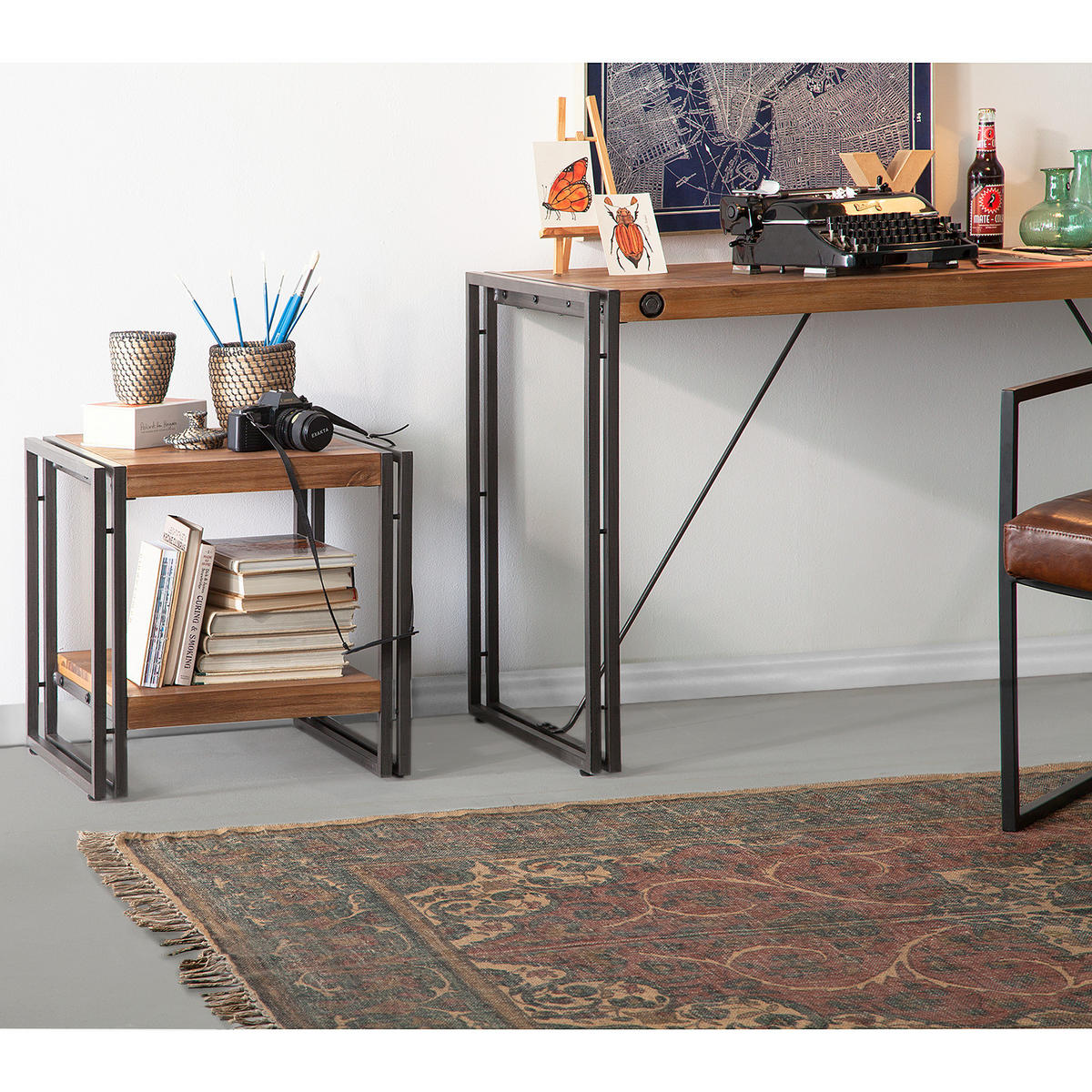 BEISTELLTISCH - Akazie massiv / Metall - Akaziefarben, Holz (50/50/50cm) - home24