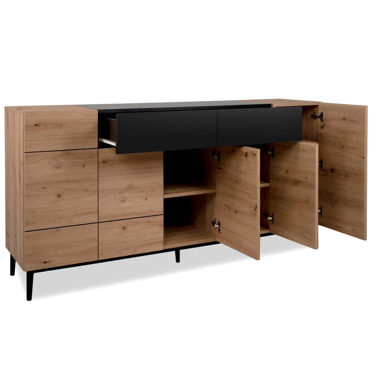 SIDEBOARD 180/90/42 cm Eiche, Schwarz - Schwarz/Braun, Holz (180/90/42cm) - Homestyle4u