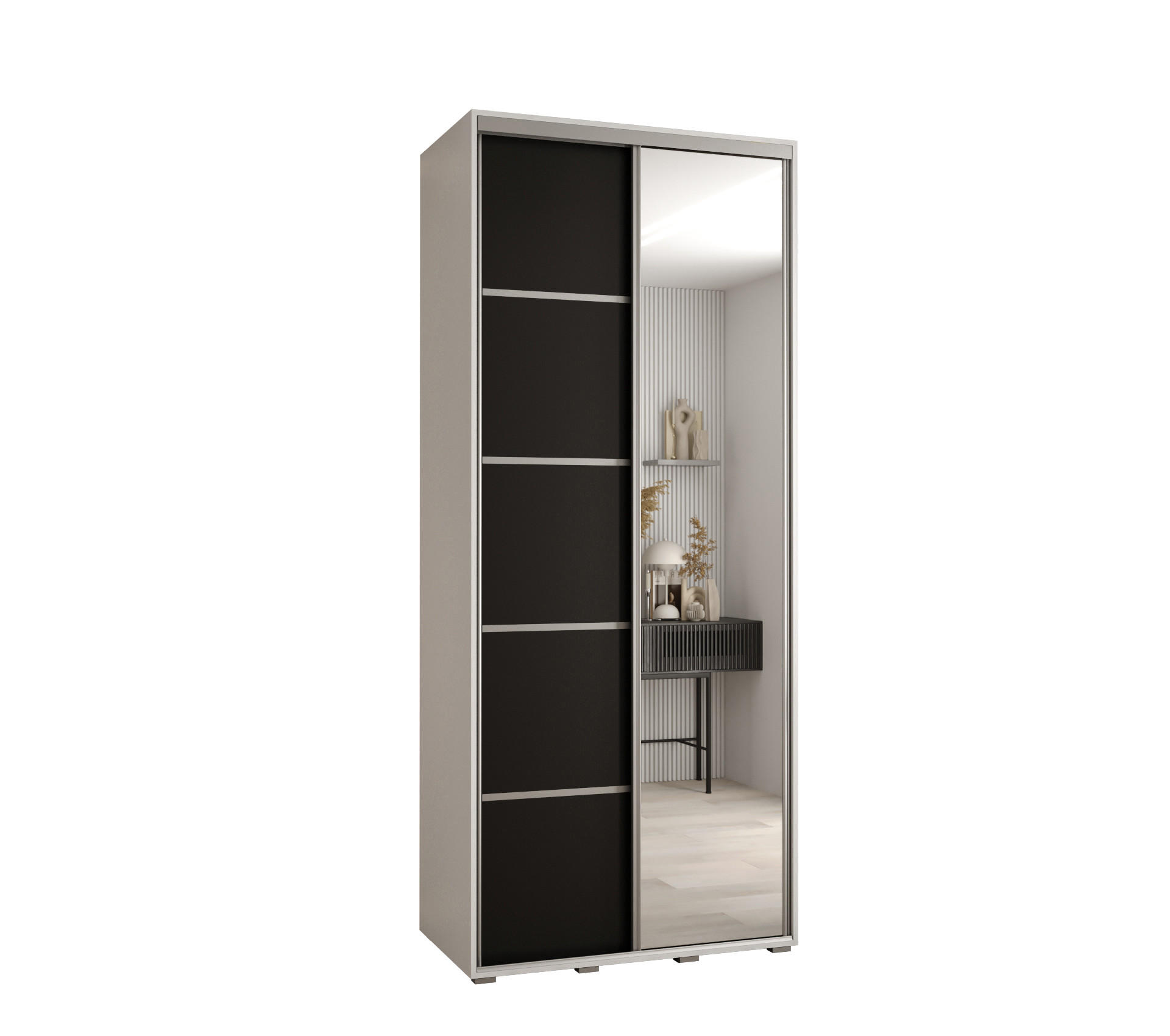 Abiks Möbel Schwebetürenschrank Weiß, Schwarz, Silber 120x235x60 cm