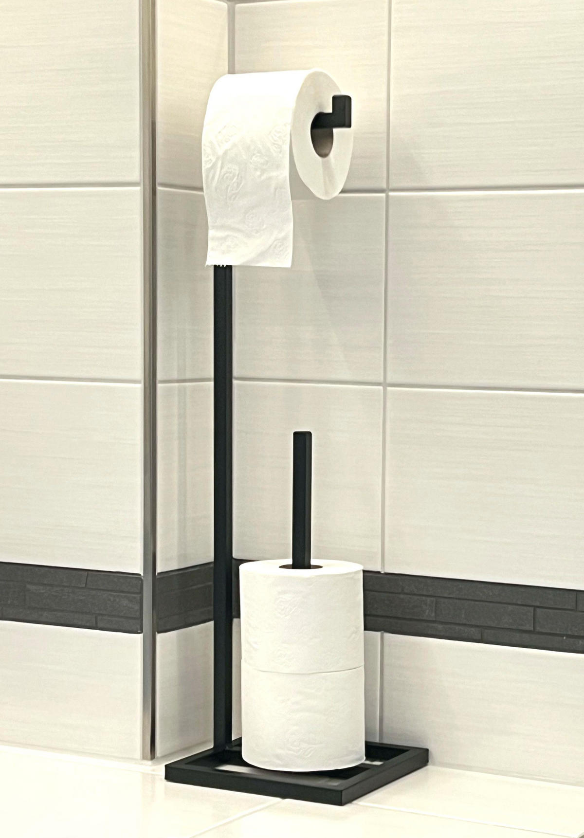 TOILETTENPAPIERHALTER Stehend Schwarz Metall 96459 - Schwarz, Metall (20/70/20cm) - DanDiBo