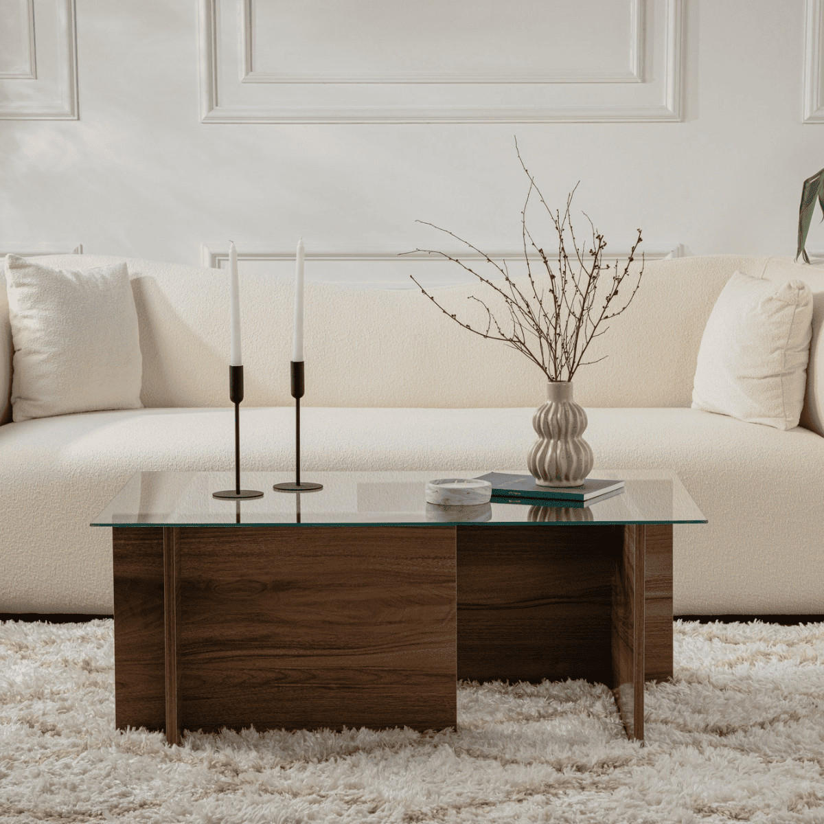 COUCHTISCH mit glasplatte noah 105/65/40 cm - Naturfarben, Holzwerkstoff (105/65/40cm) - Calicosy