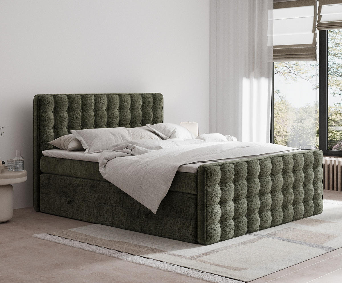 BOXSPRINGBETT Velouria Olivenfarbe 180/200 cm - Schwarz/Olivgrün, Holz/Holzwerkstoff (180/200cm) - Maison de Reve