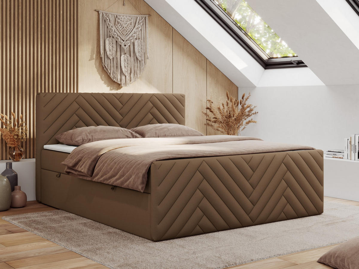BOXBETT PARIS DUO 120/200 - Braun Kunstleder - H3 - Braun, Holz/Textil (120/200cm) - MKS