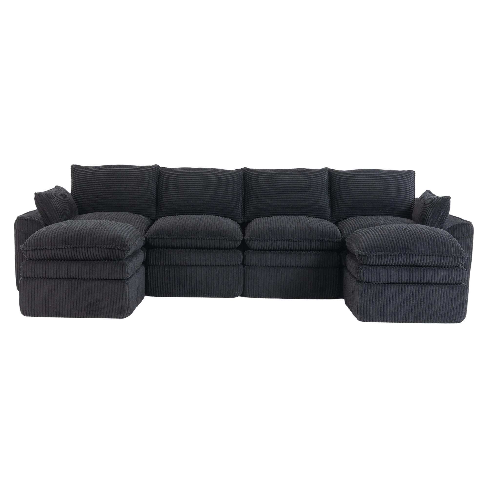 WOHNLANDSCHAFT Cord Schwarz mit Kissen und Seitentaschen - Schwarz, Textil (335/85/167cm) - WISHDOR