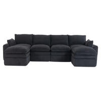 WOHNLANDSCHAFT Cord Schwarz mit Kissen und Seitentaschen - Schwarz, Textil (335/85/167cm) - WISHDOR