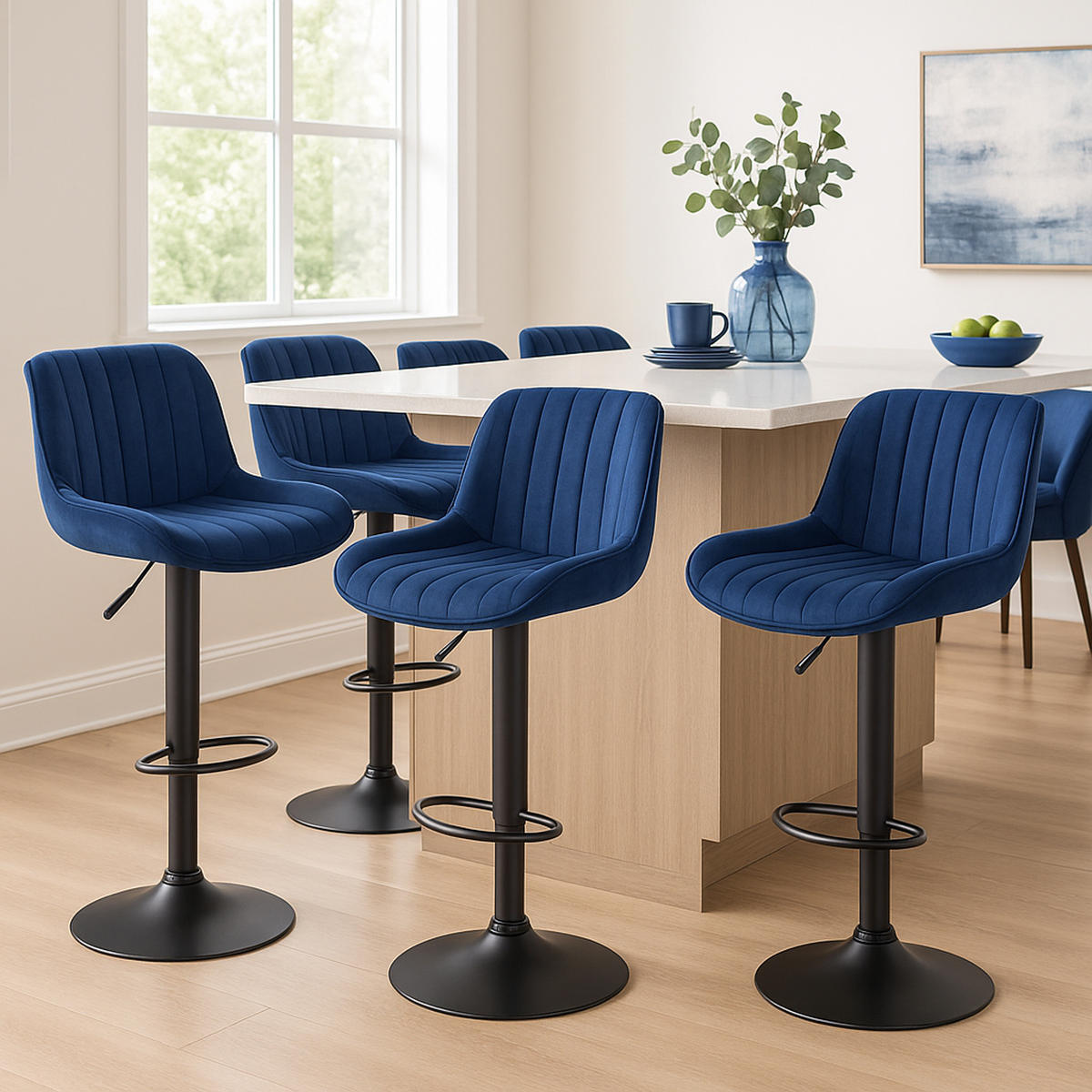 BARHOCKER Lento Gestell schwarz Samt Blau - Blau/Schwarz, Textil/Metall (50/108/50cm) - TPFLiving