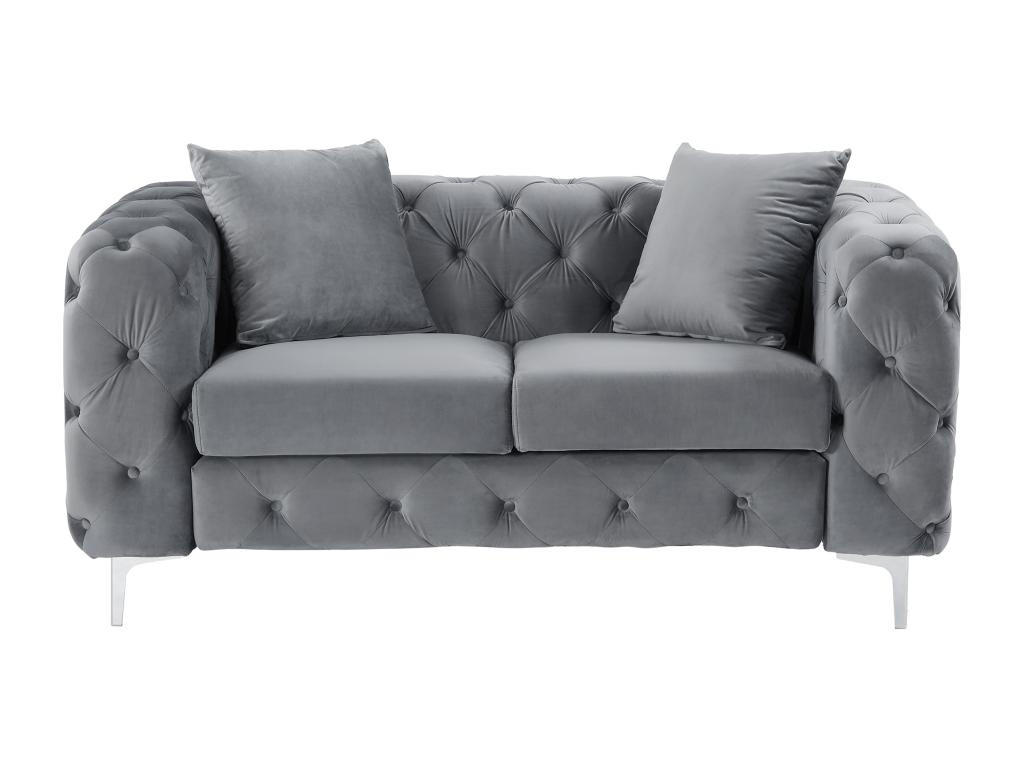 CHESTERFIELD-SOFA 2-Sitzer - Samt - Anthrazit - EDWINA - Anthrazit, Textil (91/76/162cm) - Vente-Unique