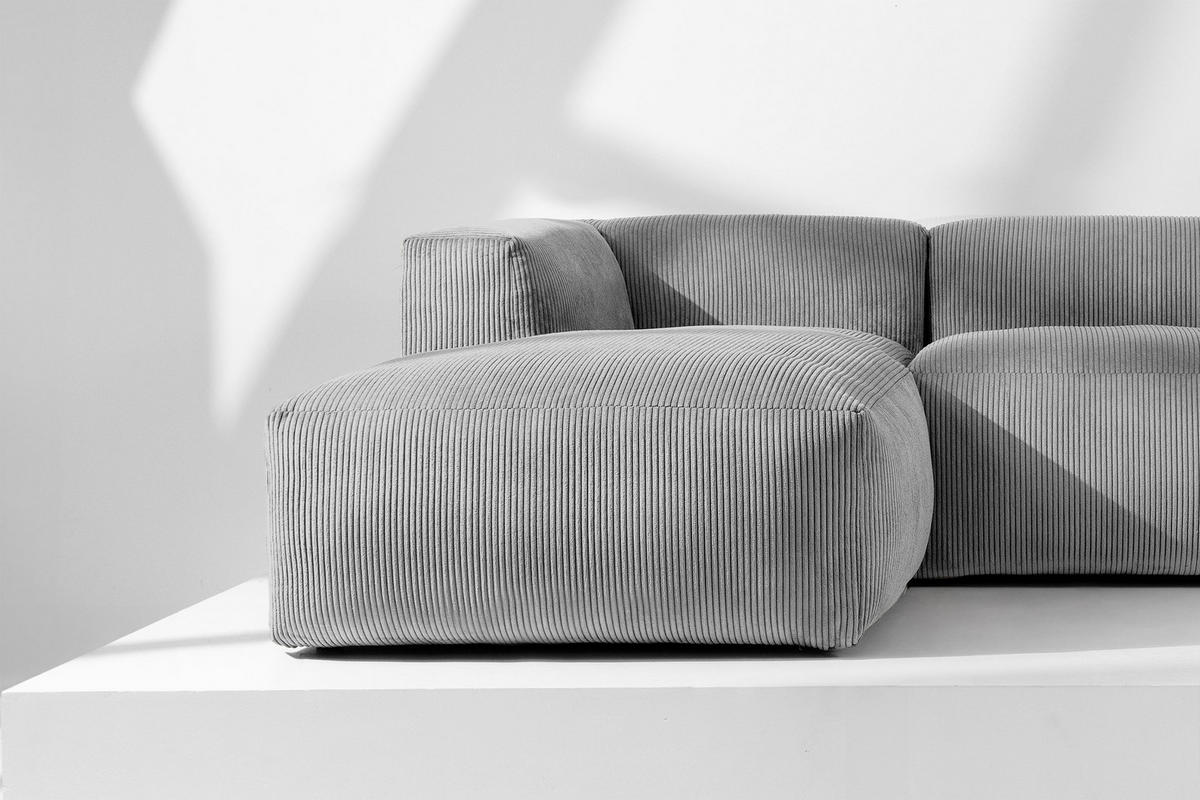 PANORAMA-ECKSOFA BUFFO 7/8 Sitzer mit extrem weicher Sitzfläche, Kordstoff, hellgrau - Hellgrau, Textil (424/73/180cm) - KONSIMO®