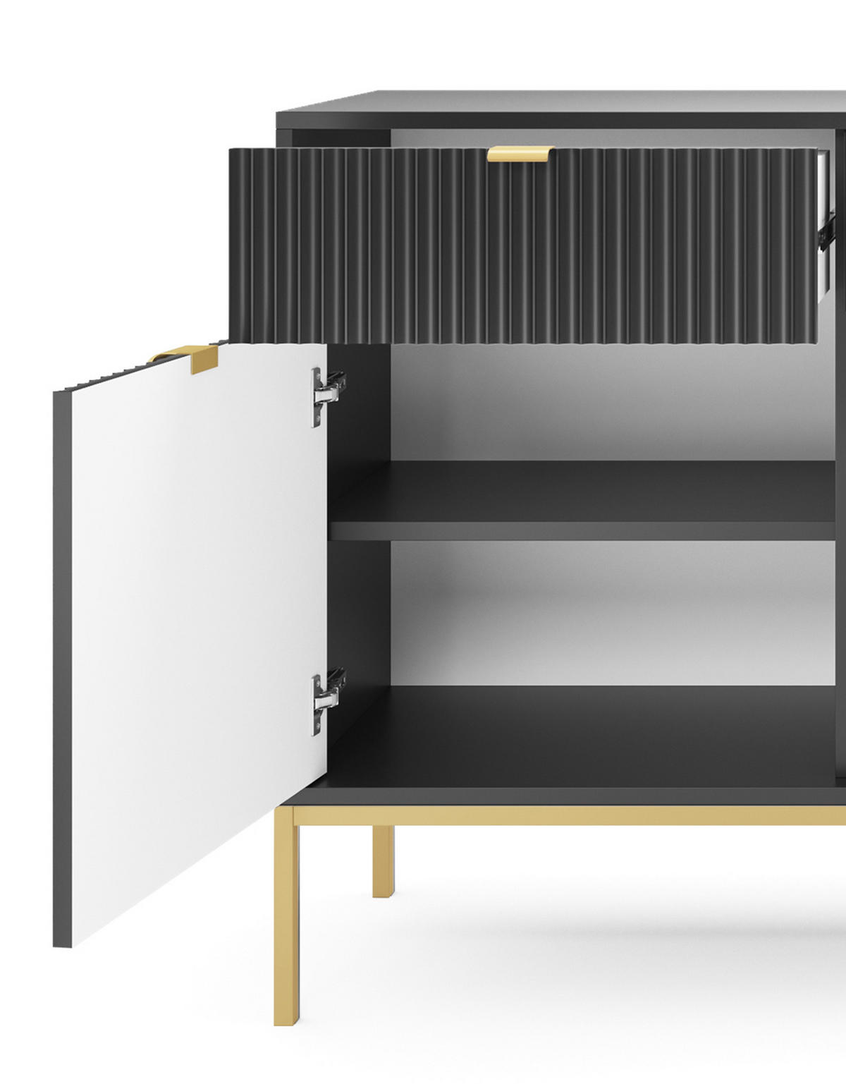 KOMMODE NOVA - KSZ154, Geriffelte Fronten, goldene Griffe 154x39x83 cm Schwarz - Goldfarben/Schwarz, Holzwerkstoff/Kunststoff (154/83/39cm) - DomoHome