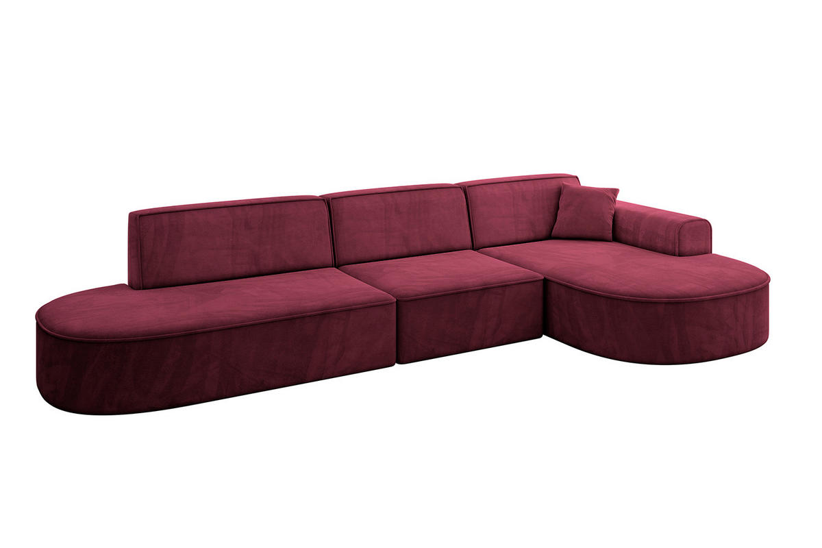 ECKSOFA Ottomane Rechts MARI-L2 - 328x171x79 cm Bordeaux Velours - Bordeaux/Schwarz, Holzwerkstoff/Kunststoff (171/328cm) - ALTDECOR