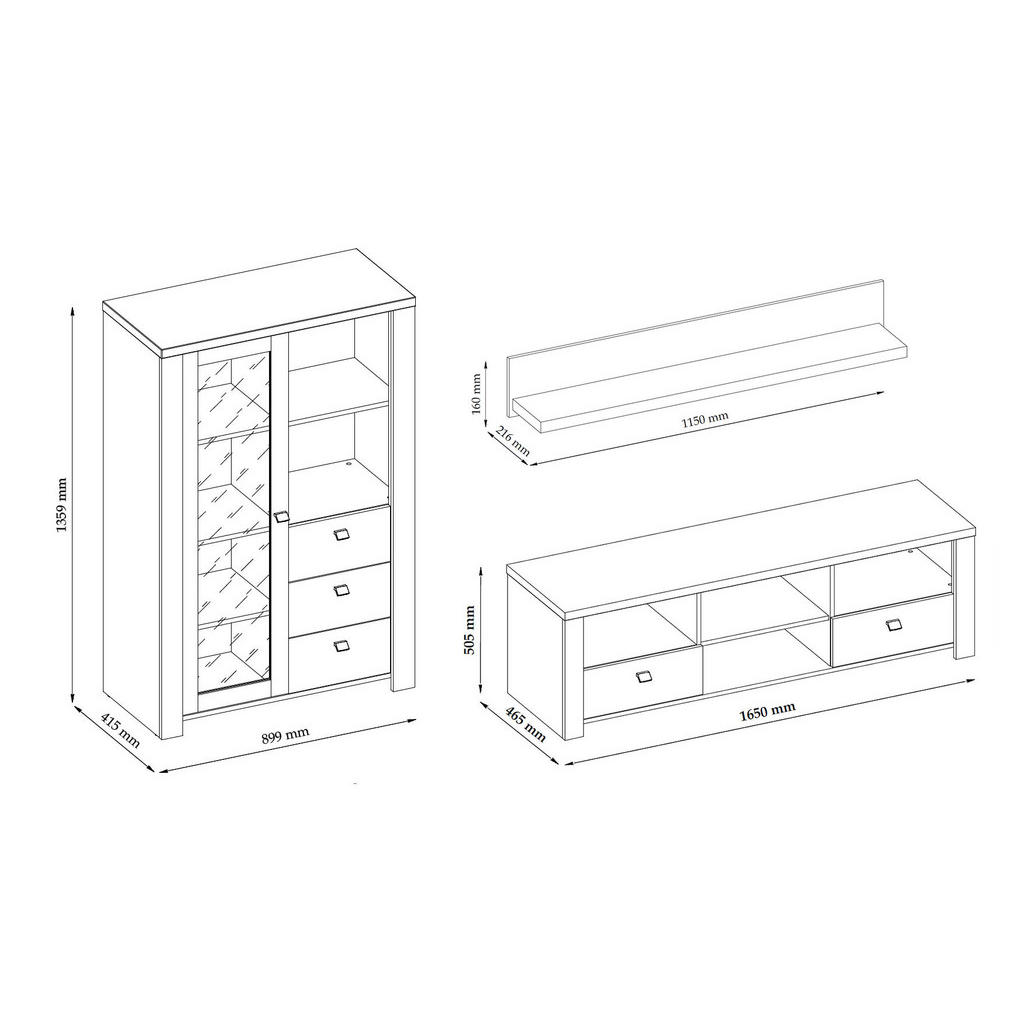 Thumbnail - Feldmann-Wohnen Wohnwand, Grau, Braun, Holz, 5 Fächer, 5 Schubladen, Rechteckig, 255x135x57 cm, Wohnzimmer, Wohnwände, A...