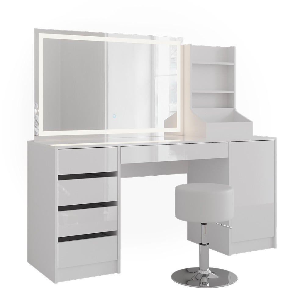 SCHMINKTISCH Sherry Weiß/Weiß Hochglanz 158.2 cm 4 Teile - Weiß Hochglanz, Holzwerkstoff (158.2/76/50.1cm) - Vicco