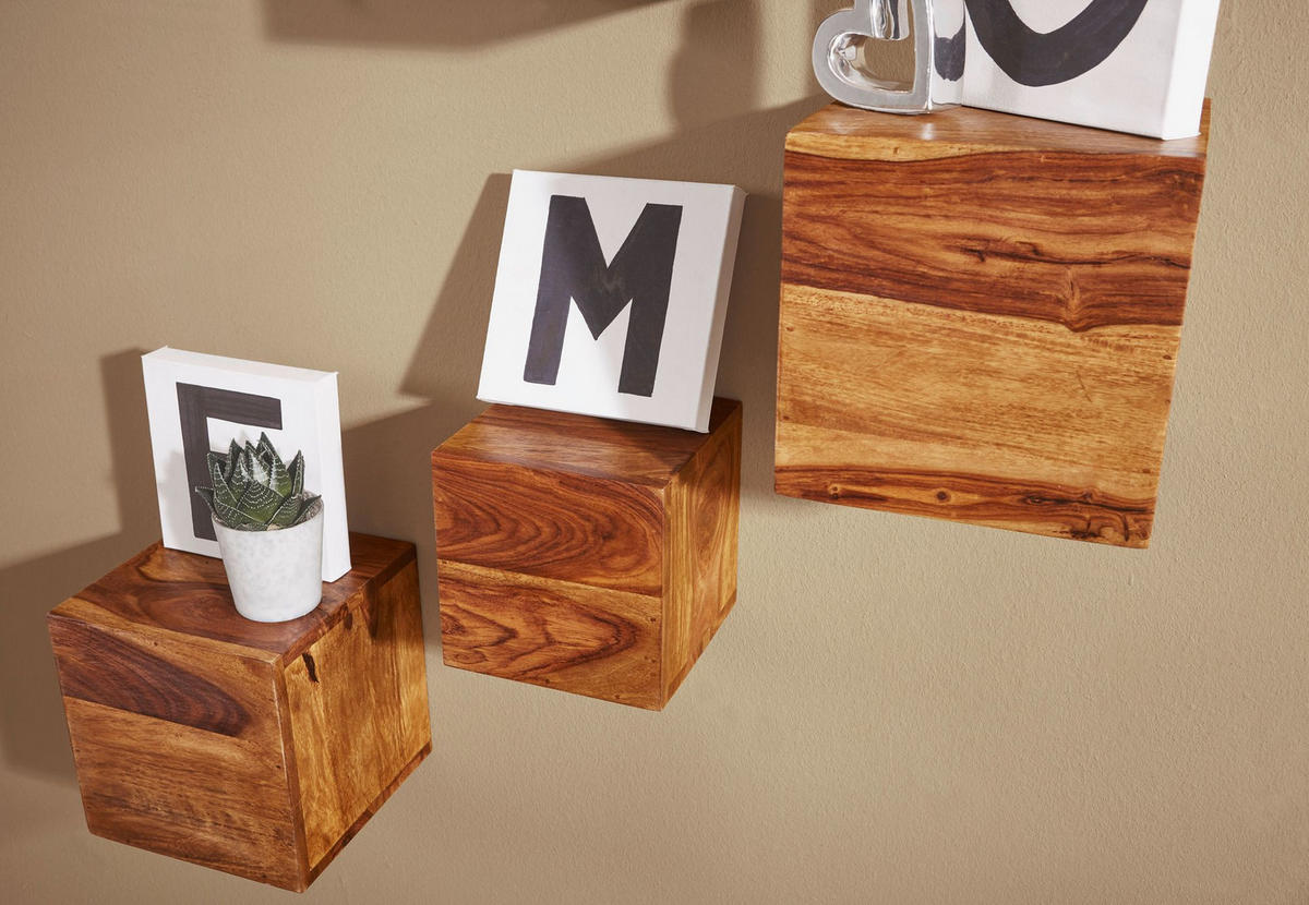 WANDREGAL Massivholz Modern Stil 4er Set Cubes Design verschiedene Größen - Braun, Holz (25/25/25cm) - KADIMA DESIGN