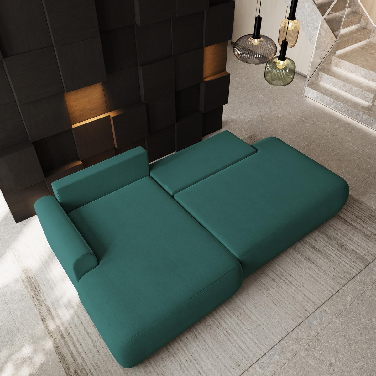 ECKSOFA NUVIRA CL L-S Blau Samtstoff mit Schlaffunktion - Blau, Holzwerkstoff/Textil (279/158cm) - MASSENO