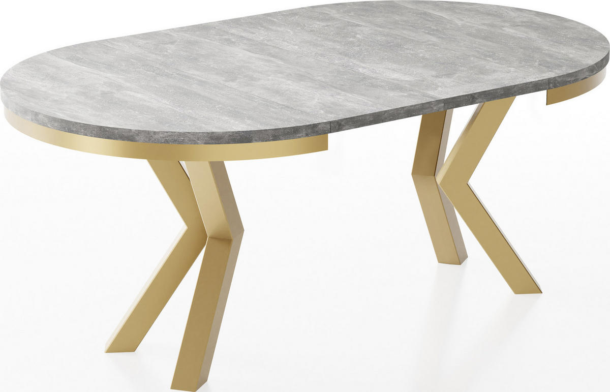 ESSTISCH Clara Gold runder ausziehbarer, Grauer Beton 120-200/120/76 cm - Goldfarben/Hellgrau, Holzwerkstoff/Metall (120/120/76cm) - WFL GROUP