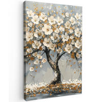LEINWANDBILD Baum - Blumen - Weiß - Natur - Kunst 60x90 cm - Weiß, Textil (60/90cm) - MuchoWow