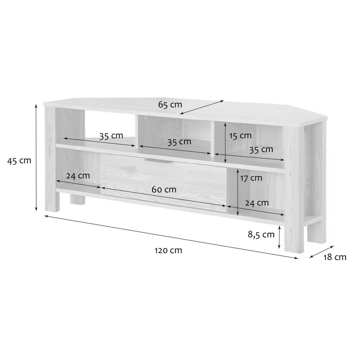 ECK-TV-MÖBEL 1 Schublade Eiche Dekor - L120 cm - Eichefarben, Holzwerkstoff (40/45/120cm) - Calicosy