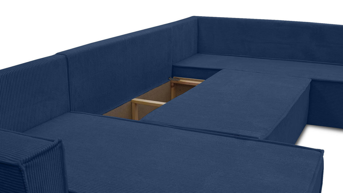 WOHNLANDSCHAFT Lovere U Blau 314/217/90 cm – mit Schlaffunktion und Bettkasten - Blau/Silberfarben, Textil/Metall (314/90/217cm) - AX Living
