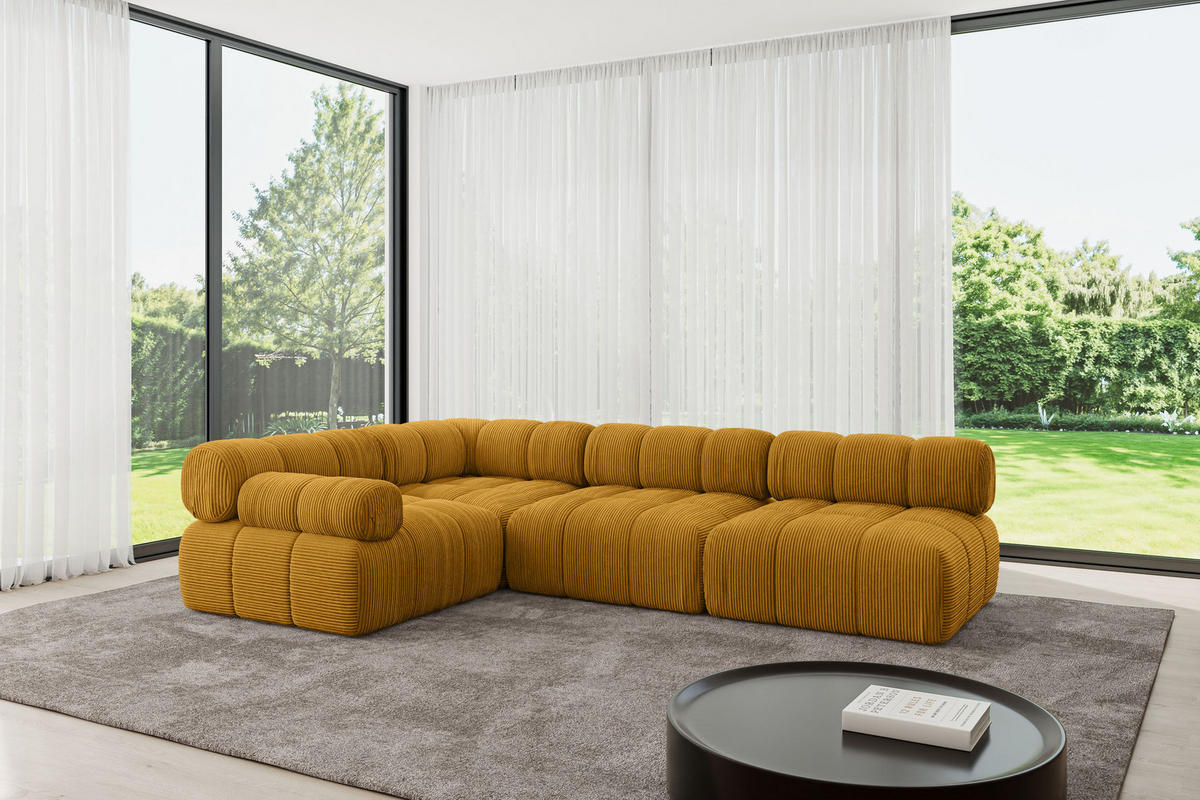 ECKSOFA modulares Sofa Mende-L2 - 285x190x70 cm Senfgelb Cord - Currygelb, Holzwerkstoff/Textil (285/190cm) - ALTDECOR