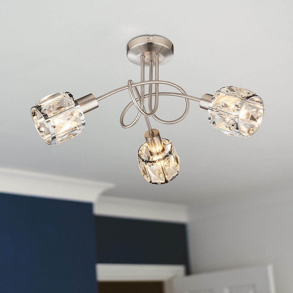 DECKENLEUCHTE Kristalloptik Silber Chrom - Silberfarben, Glas (38/38/24cm) - Globo Lighting