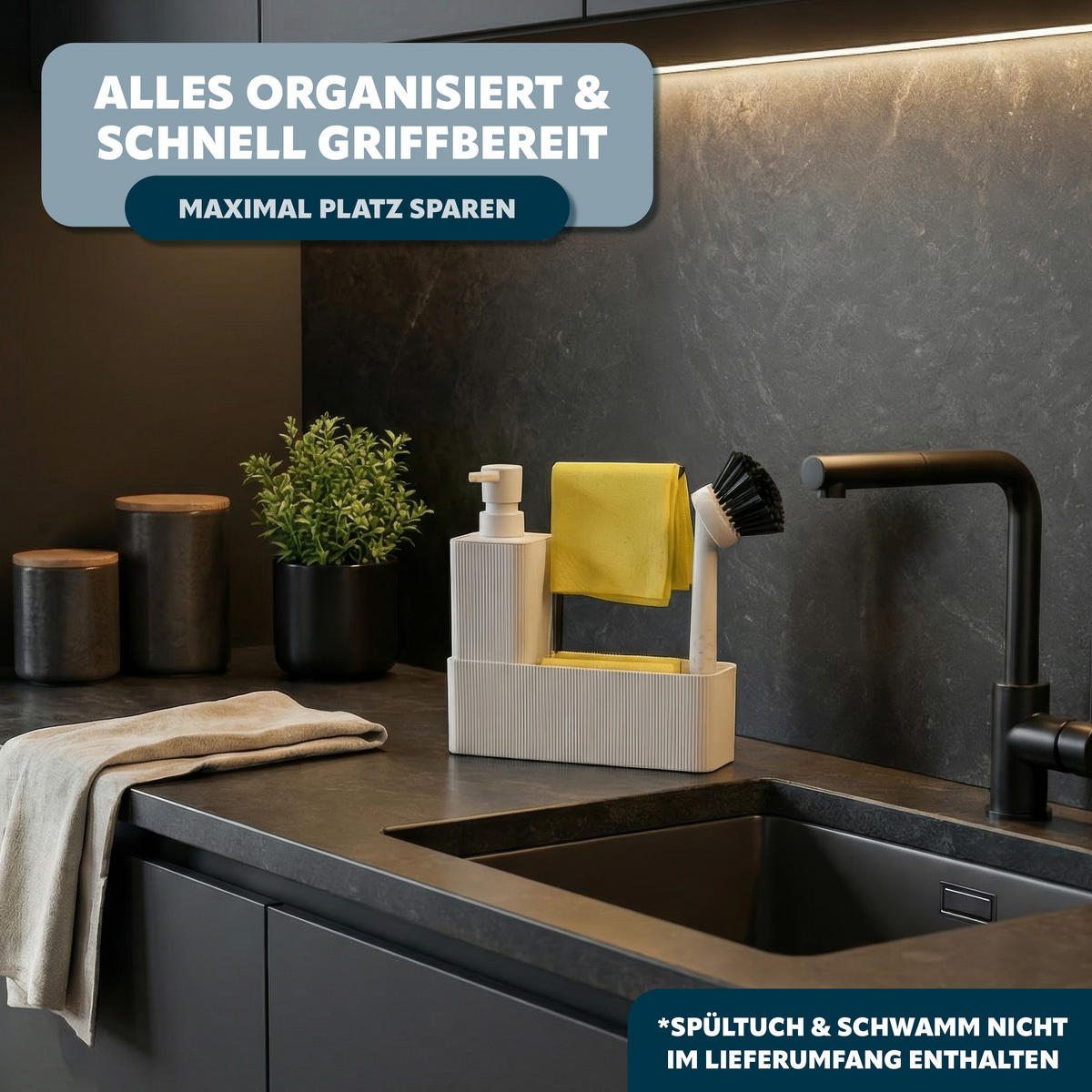 SPÜLBECKEN-SET, beige, Kunststoff - Beige, Kunststoff (20.5/21/7cm) - eluno