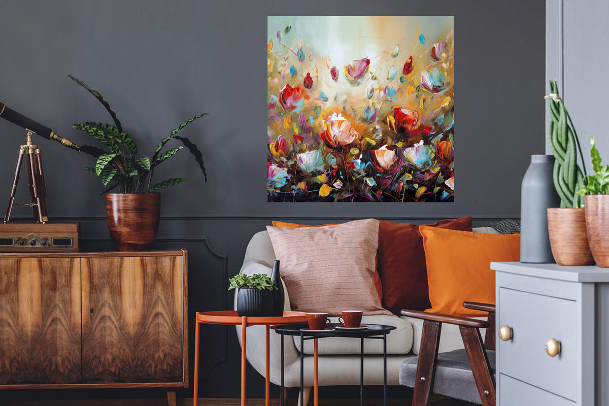 WANDTATTOO Blumen - Kunst - Natur - Ölgemälde 50x50 cm - Multicolor, Kunststoff (50/50/0.1cm) - MuchoWow