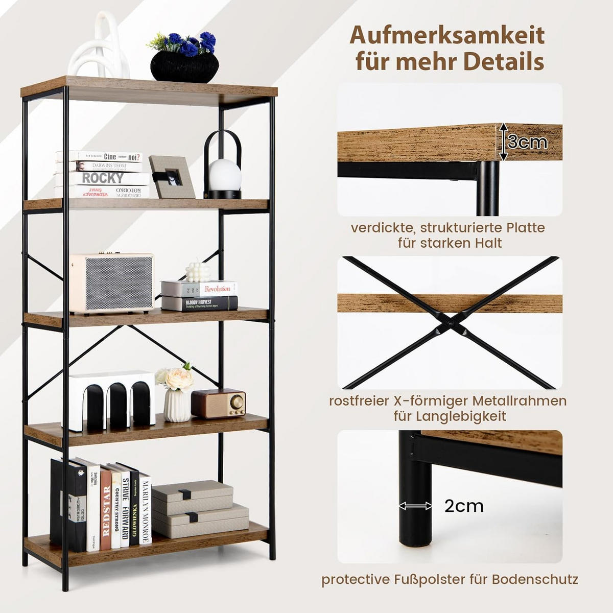 BÜCHERREGAL Braun - Braun, Holz (35/160/79cm) - COSTWAY