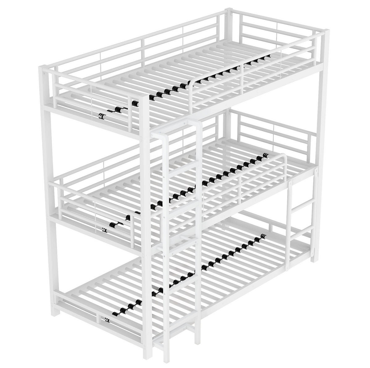 ETAGENBETT 90/200 cm weiß aus Metall Dreifachbett - Weiß, Metall (90/200cm) - OKWISH