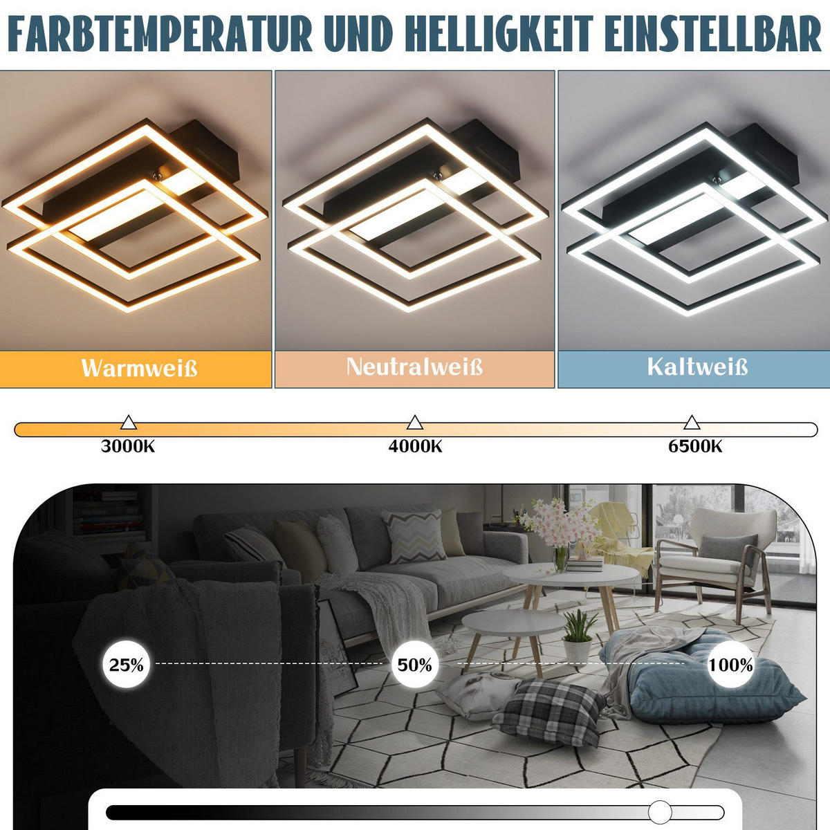 LED-DECKENLEUCHTE Macswain 37/36/7.5cm - Schwarz, Metall (36/37/7.5cm) - Nettlife