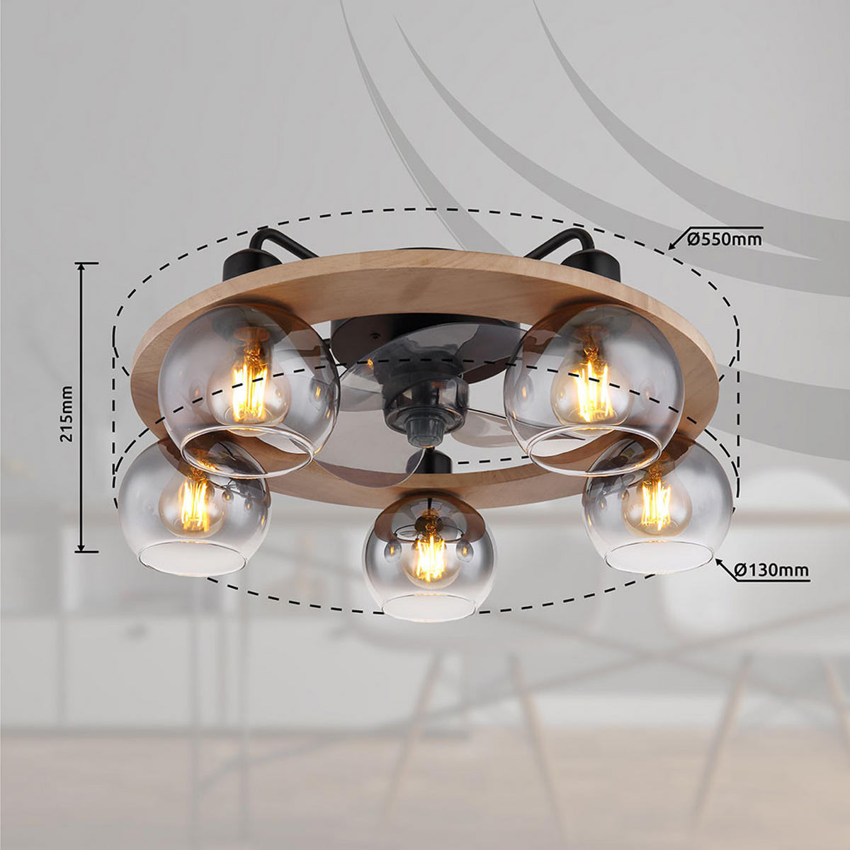 LED DECKENLEUCHTE NARINA Rauchglas Grau - Grau, Holz (55/55/21.5cm) - Globo Lighting