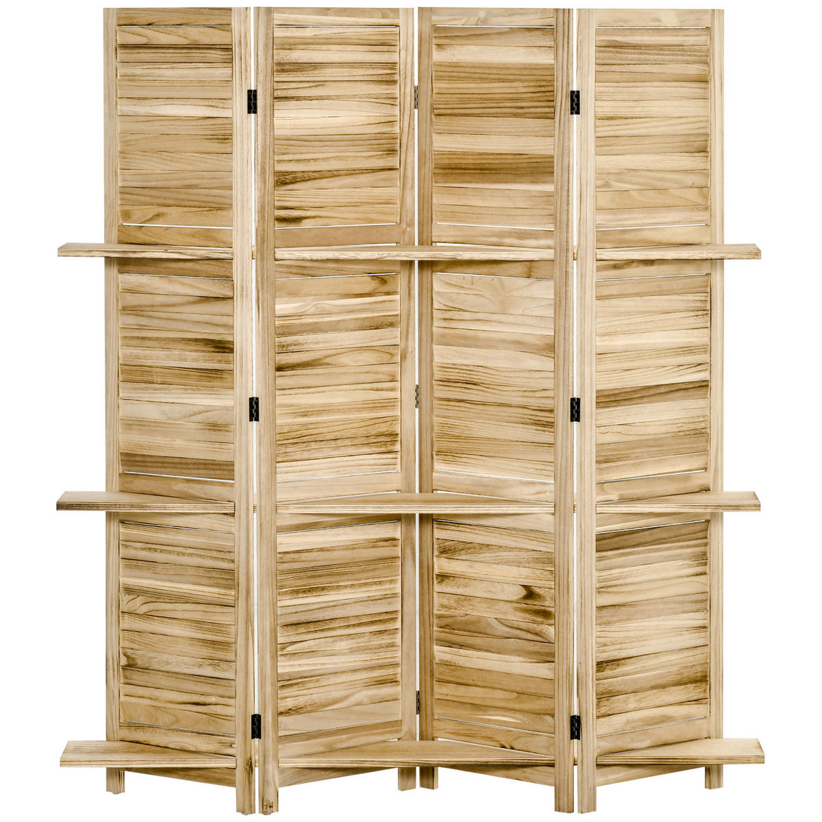 PARAVENT DE-14245 4-teilig, 3 Regalböden, klappbar Natur - Naturfarben, Holzwerkstoff (162/170/1.8cm) - ComfortXL