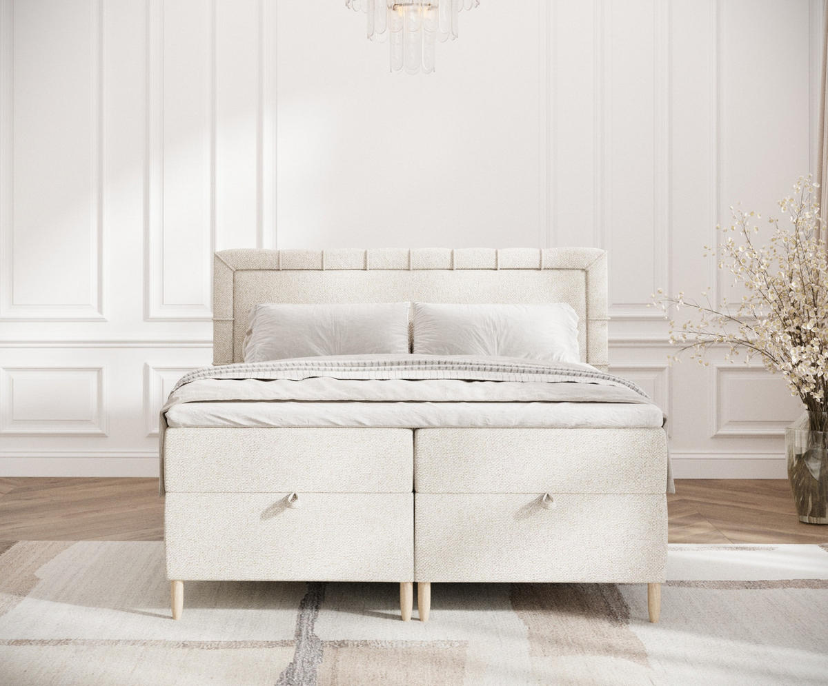 BOXBETT Voyage Creme 200/200 cm mit Matratze und Topper - Creme/Naturfarben, Holz/Holzwerkstoff (200/200cm) - Maison de Reve