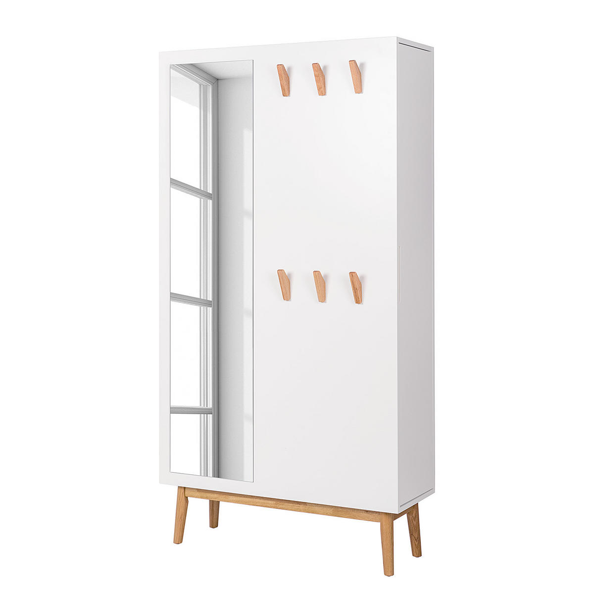 GARDEROBENSCHRANK mit Spiegel - Weiß / Eiche - Eichefarben/Weiß, Holzwerkstoff (100/190/34cm) - home24
