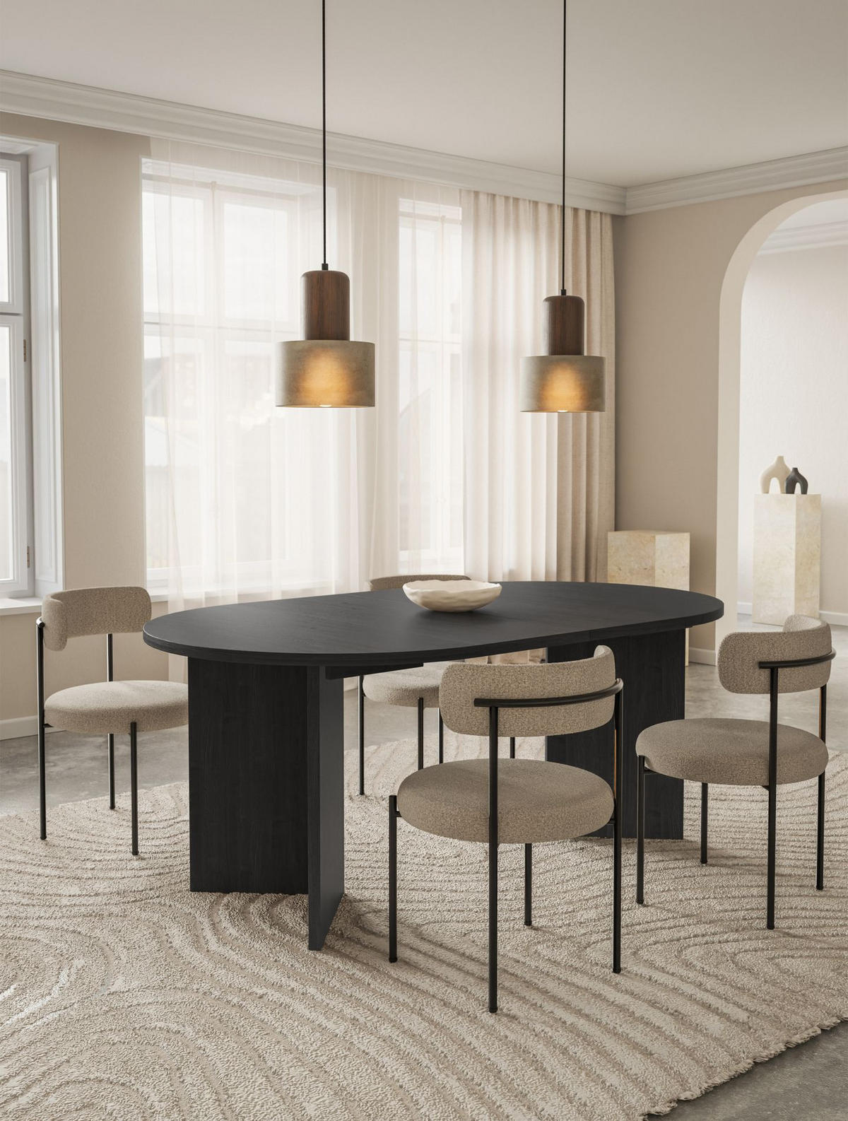 ESSTISCH Selsey Ovo rund, Holzoptik Esche Portland, ausziehbar, 110–190 × 110 cm - Schwarz, Holzwerkstoff (109.6/109.6/75cm) - Selsey