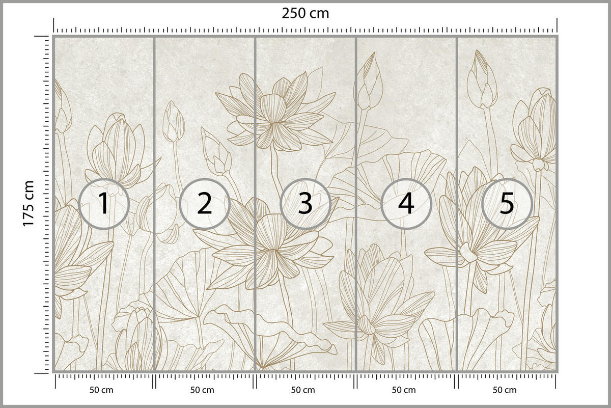 FOTOTAPETE für Wohnzimmer Linienzeichnung Blumen Pflanzen Natur 250x175 - Beige, Papier (250/175cm) - Muralo