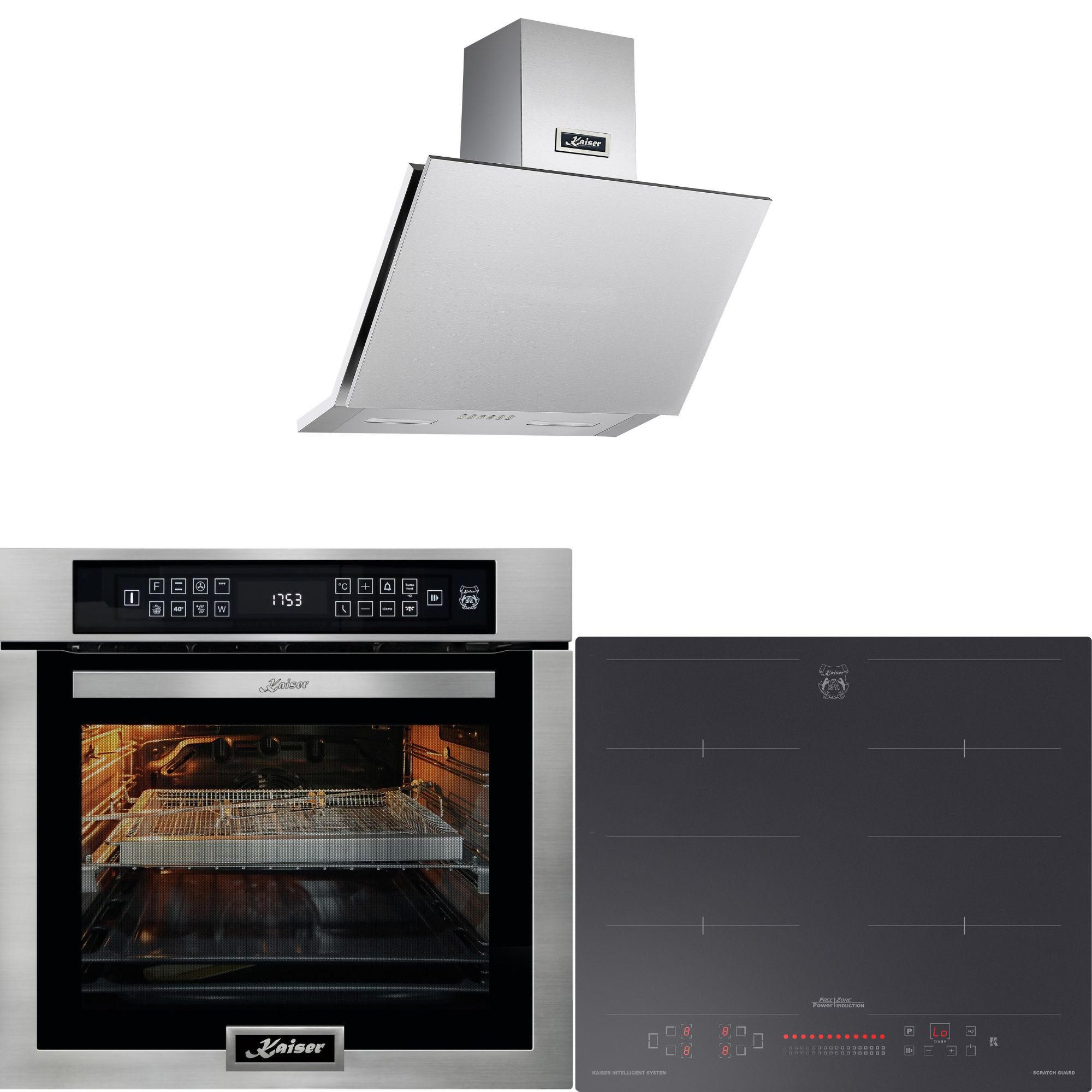 EINBAUBACKOFEN 60 cm EH 6306 N R+Induktions-Kochfeld 60 cm KCT 6110 FI+ Dunstabzugshaube 60cm AT 6455 - Grau, Metall (59.4/59.4/57.5cm) - Kaiser Küchengeräte