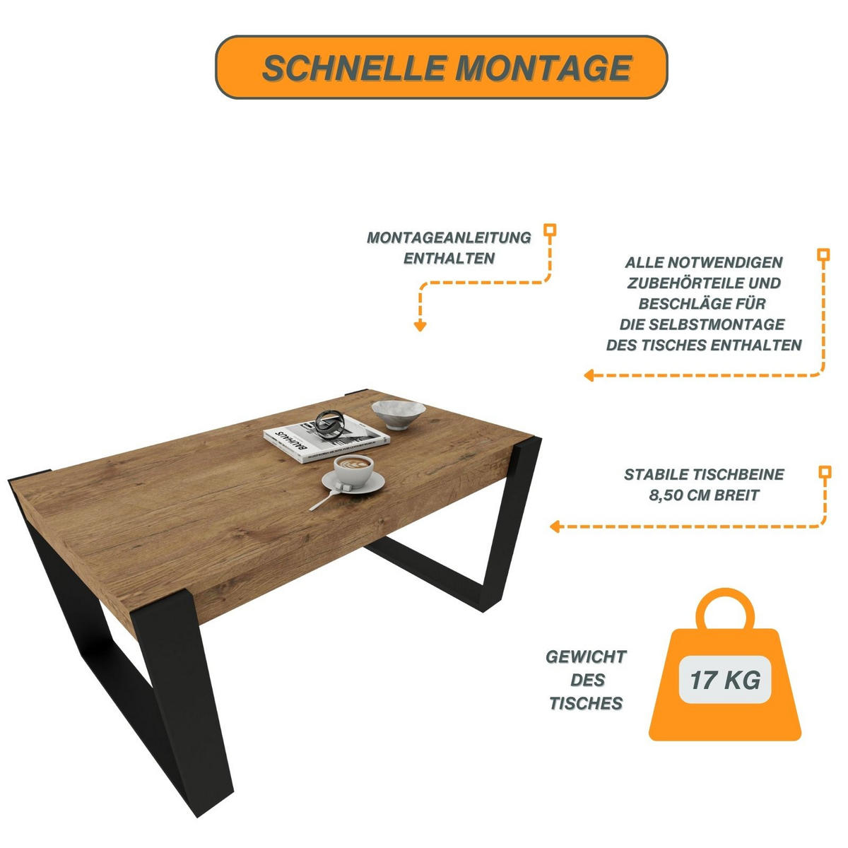 COUCHTISCH Karo II 92/44/54 - Alteiche/Schwarz, Holzwerkstoff (54/92/44cm) - RAUMHIRSCH FURNITURE
