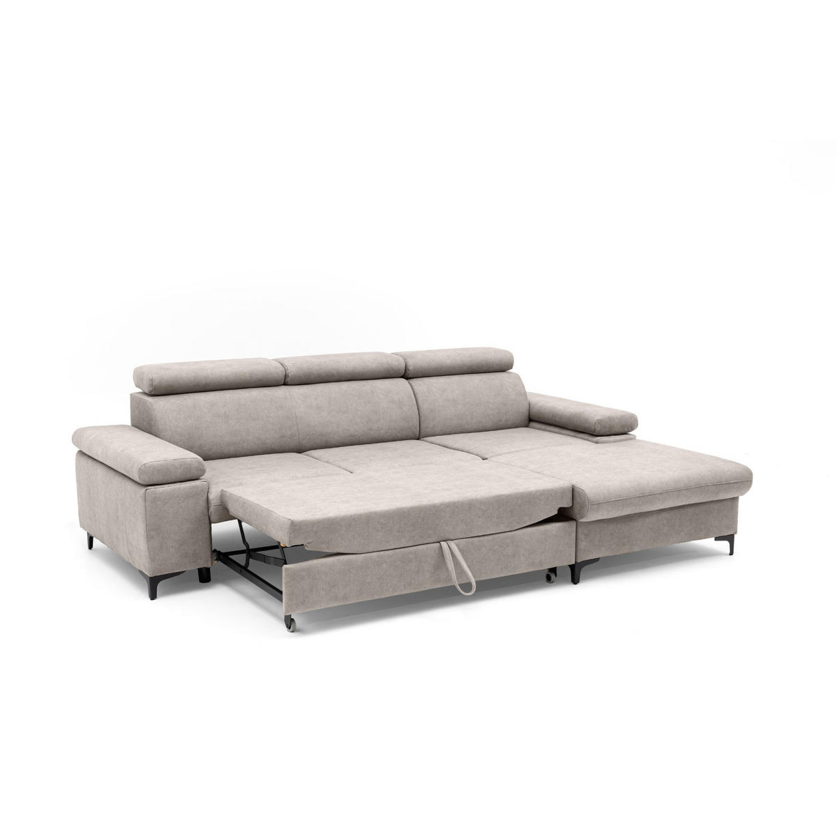 ECKSOFA MAVIC L Rechts mit Schlaffunktion Velours Creme - Creme/Schwarz, Glas/Holz (257/176cm) - Muffo