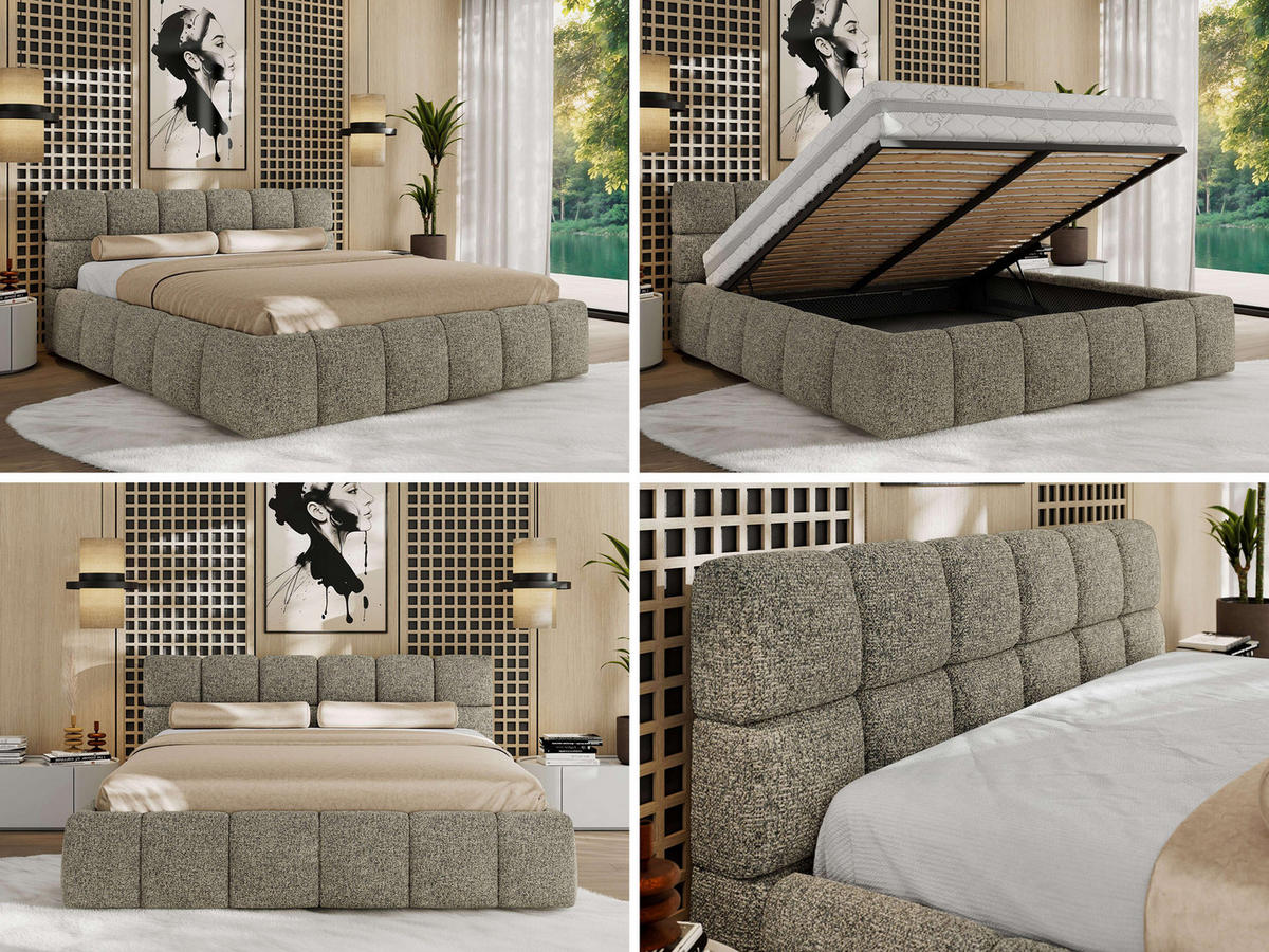 POLSTERBETT NIRA CLASSIC 200/200 - Grau Strukture - Pocket-Matratze - Grau, Textil (200/200cm) - MKS