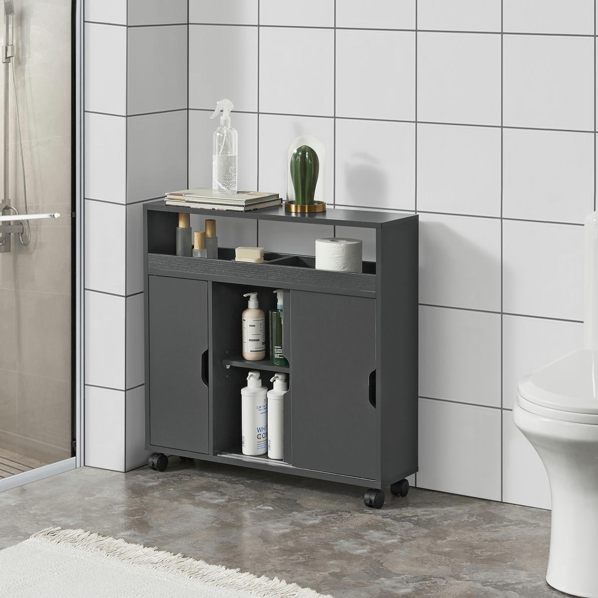 SEITENSCHRANK Lumijoki - Dunkelgrau, Holzwerkstoff (70/71/20cm) - [en.casa]