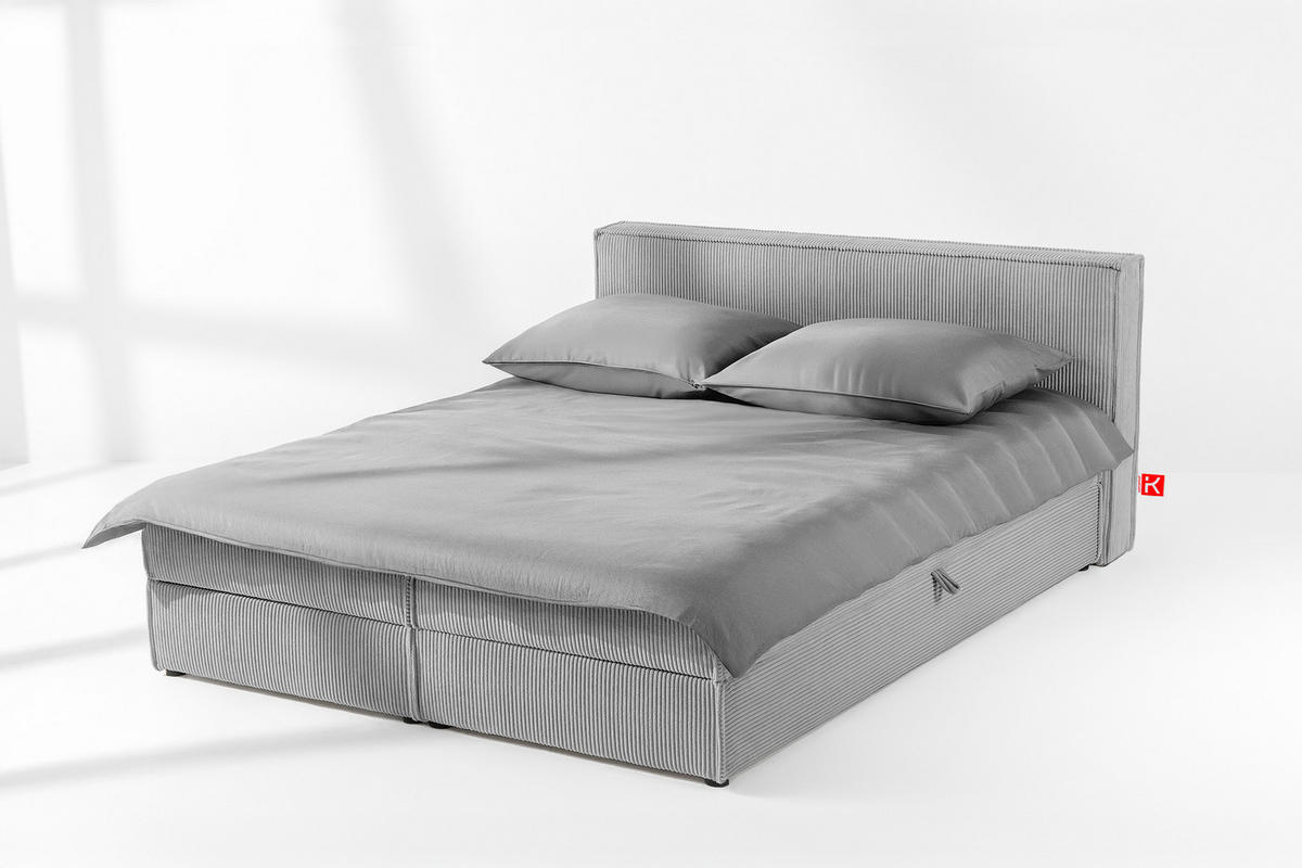 BOXSPRINGBETT ROTI mit Stauraum, hellgrau - Hellgrau/Schwarz, Holz/Holzwerkstoff (180/200cm) - KONSIMO®