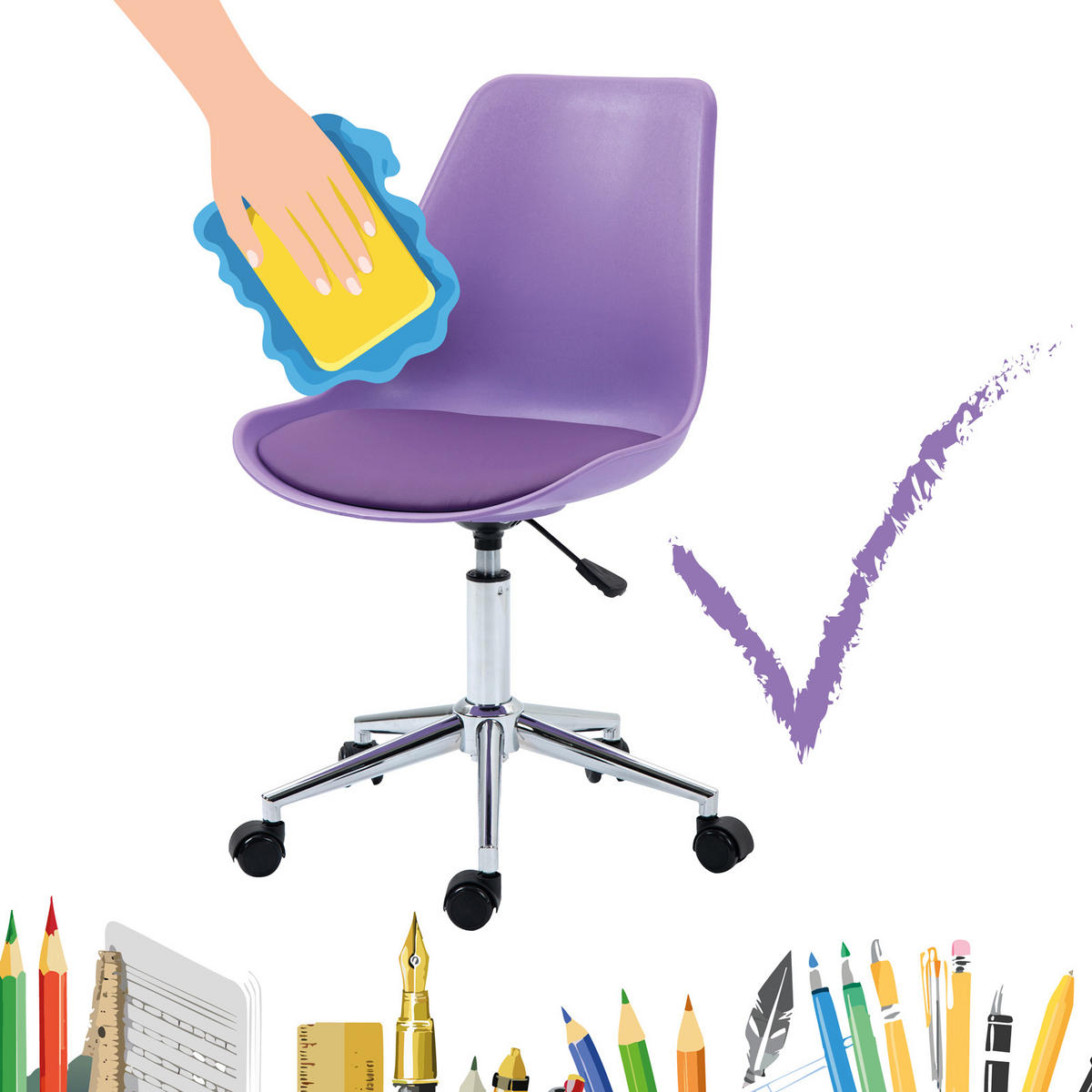KINDERSCHREIBTISCHSTUHL EDDY Kunststoff Lila - Violett, Textil (47/96/54cm) - SVITA