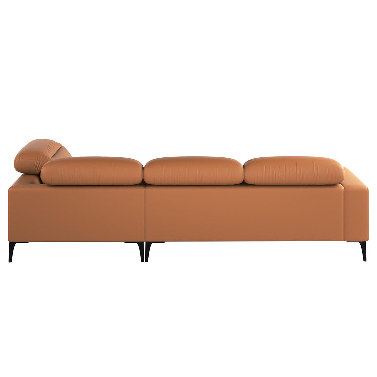 ECKSOFA mit Ottomane - Cognac/Schwarz, Leder/Metall (263/238cm) - home24