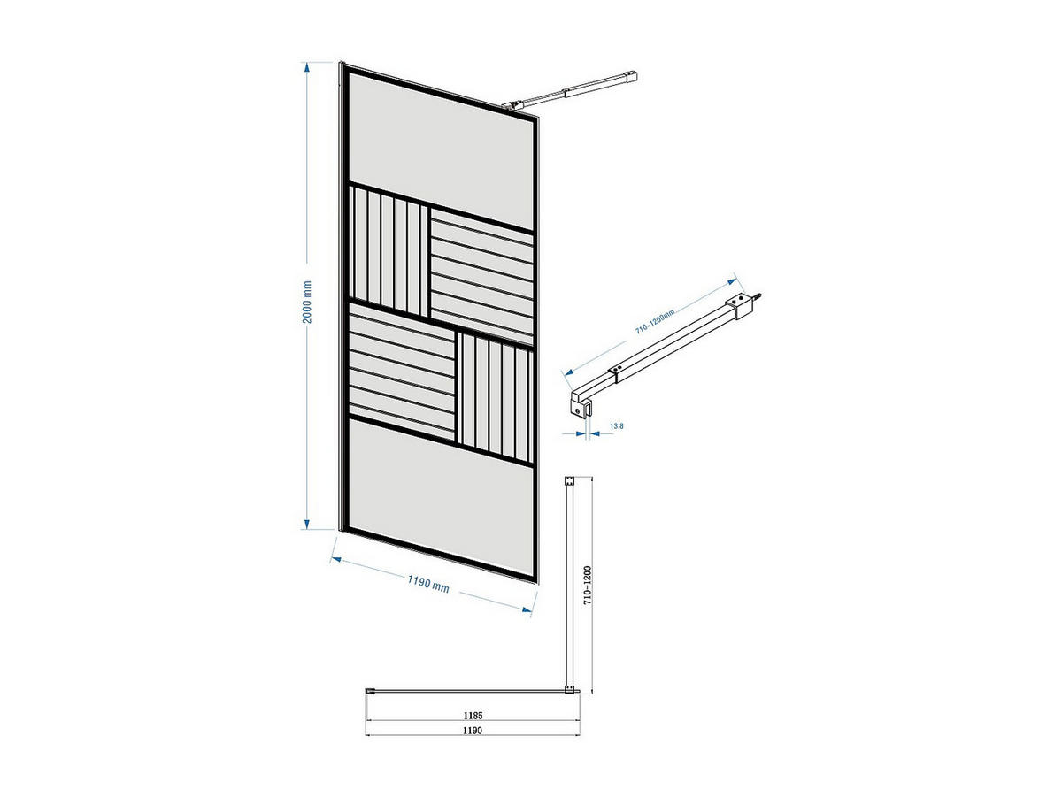 DUSCHWAND für italienische Dusche - Siebdruck & Strukturglas - Schwarz matt - 120 x 200 cm - SLOMENA - Schwarz, Glas (120/200cm) - Vente-Unique