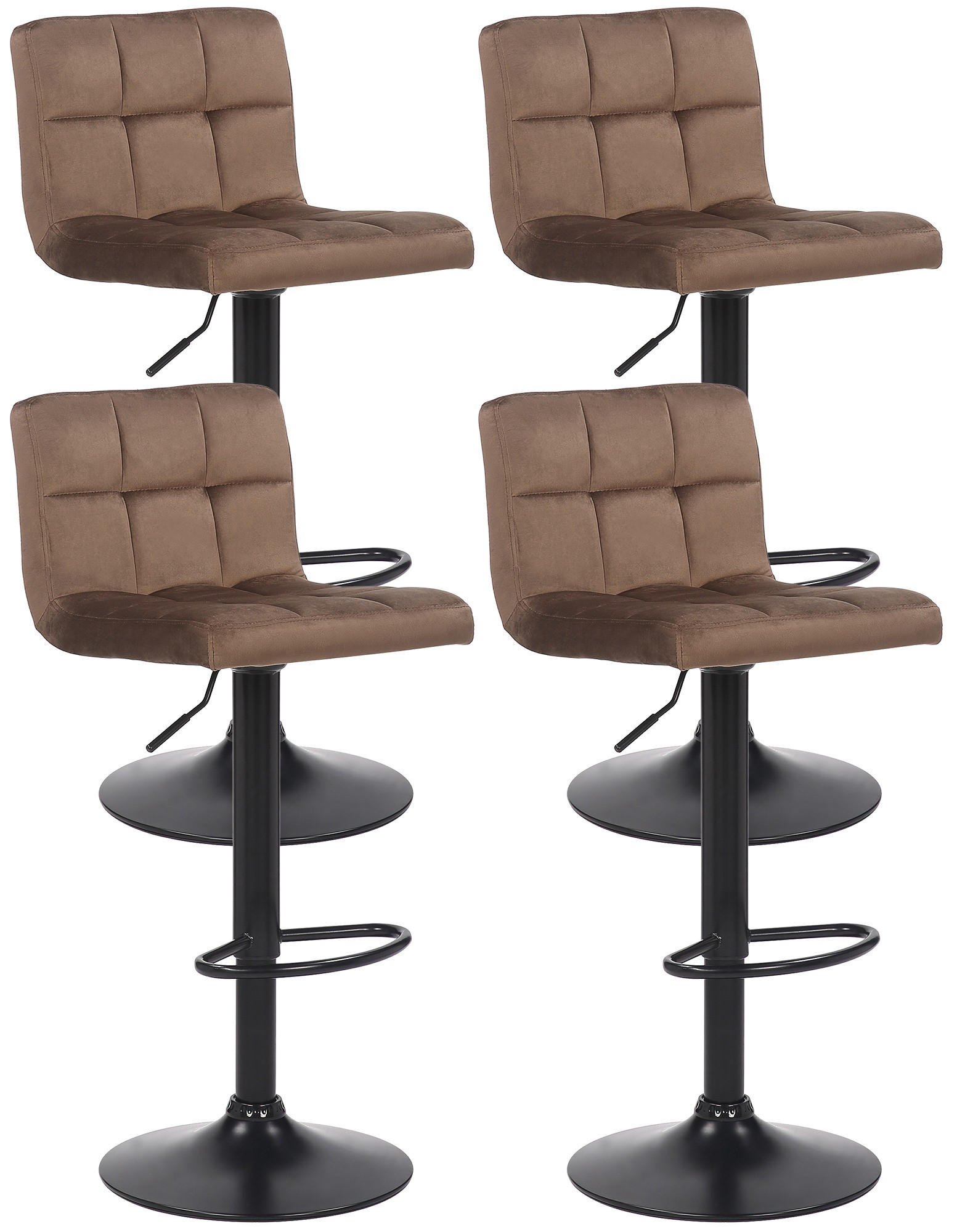 BARHOCKER 4er Set Samt Braun - Schwarz/Braun, Textil/Metall (40/85/40cm) - CLP