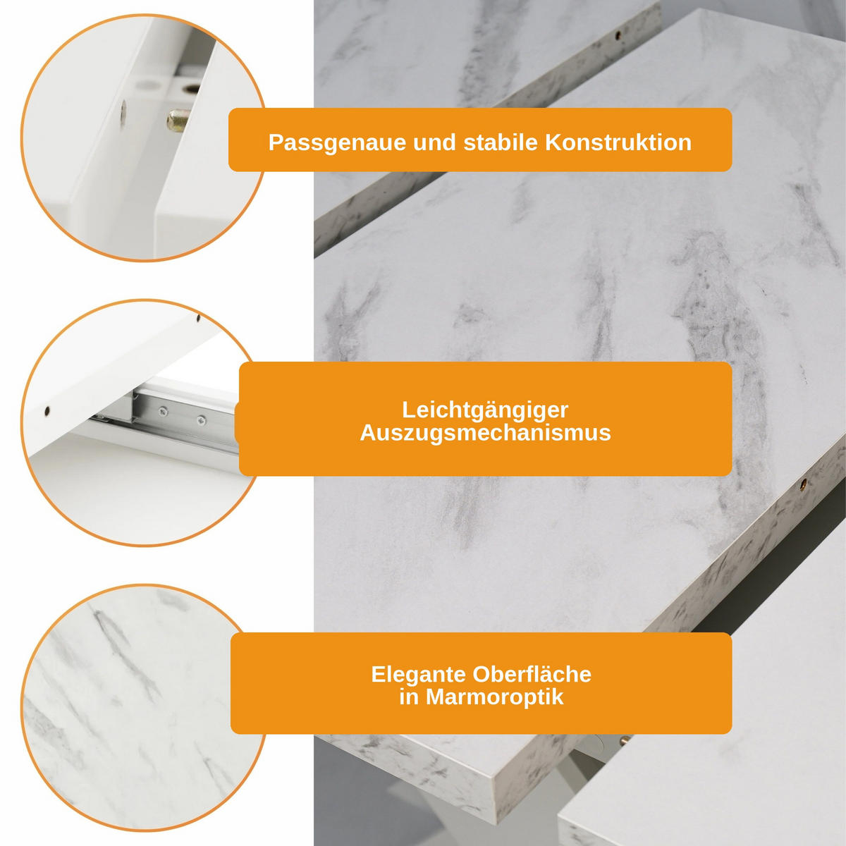ESSTISCH Ausziehbar 120-160 cm Weiß Marmor-Optik - Weiß, Holzwerkstoff (160/80/75cm) - Home Collective