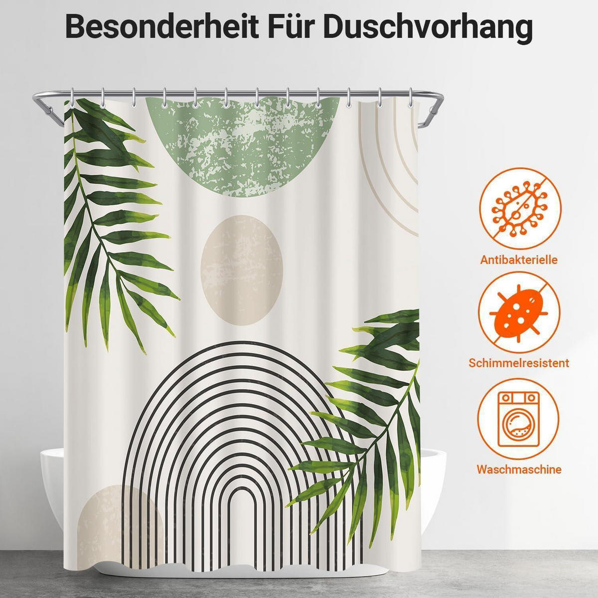 DUSCHVORHANG Grün Blätter Linie 120 x 200 cm - Grün, Textil (120/200cm)