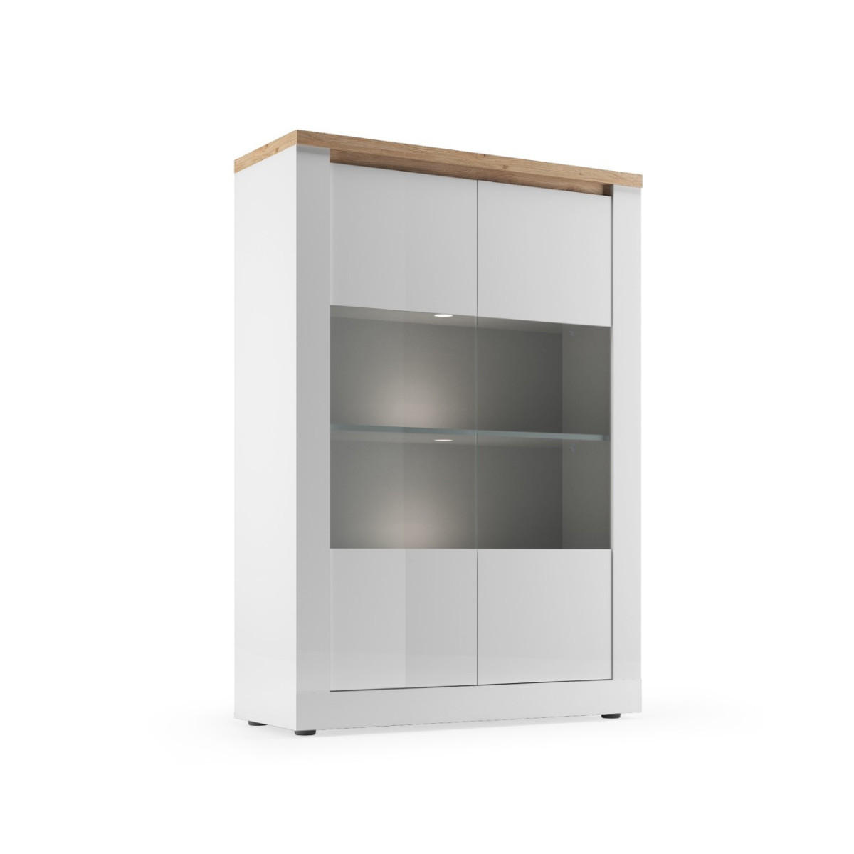 VITRINE mit 2 Türen, Beleuchtung, Eichendekor und Weiß 114/43/160 cm - Weiß, Holzwerkstoff (43/160/48cm) - Calicosy