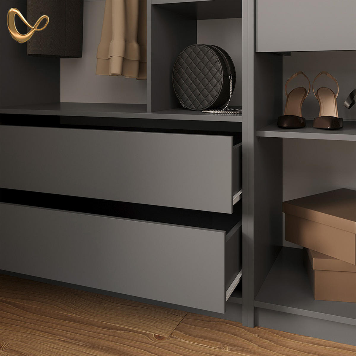 GARDEROBA Trento Antracit Komplet 3 kosov - antracit, leseni material (100/200/50cm) - Livinity®